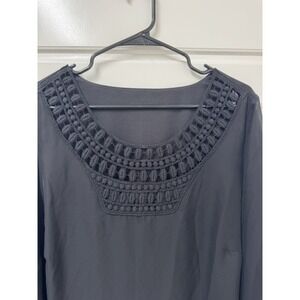 Alfred Paquette Women Black Flutter Sheer Sleeve Blouse 1X Flowy Built In Tank